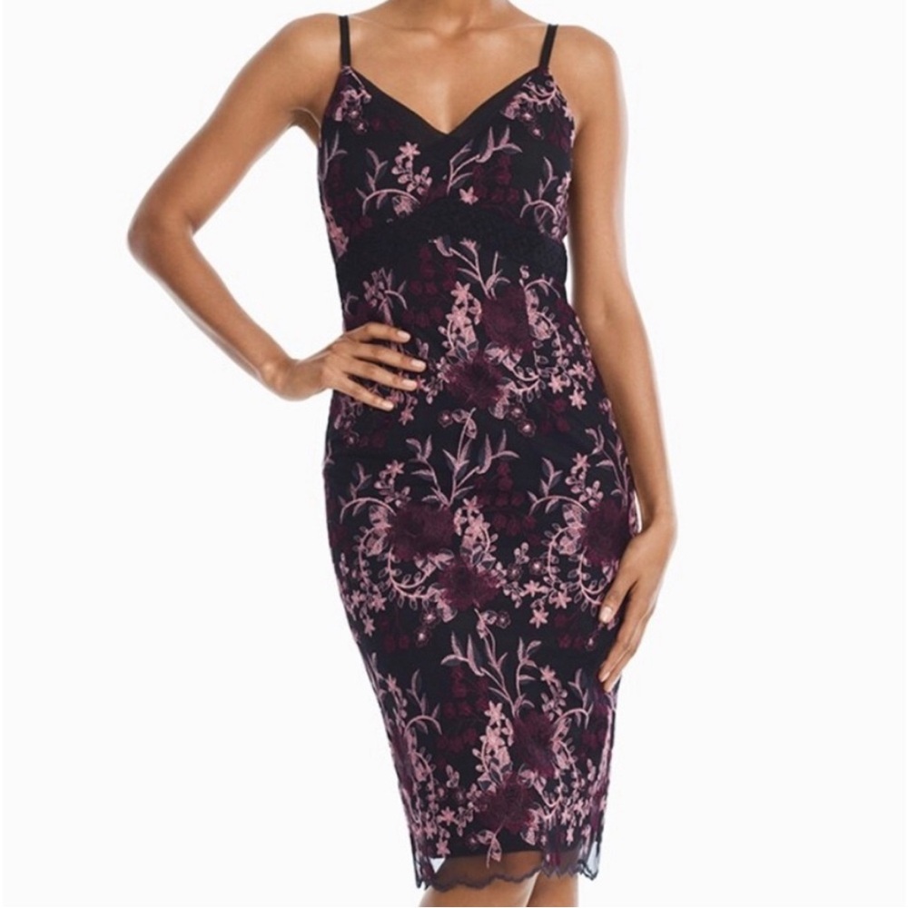 Sleeveless Tonal Embroidered Sheath Dresse in Cabernet